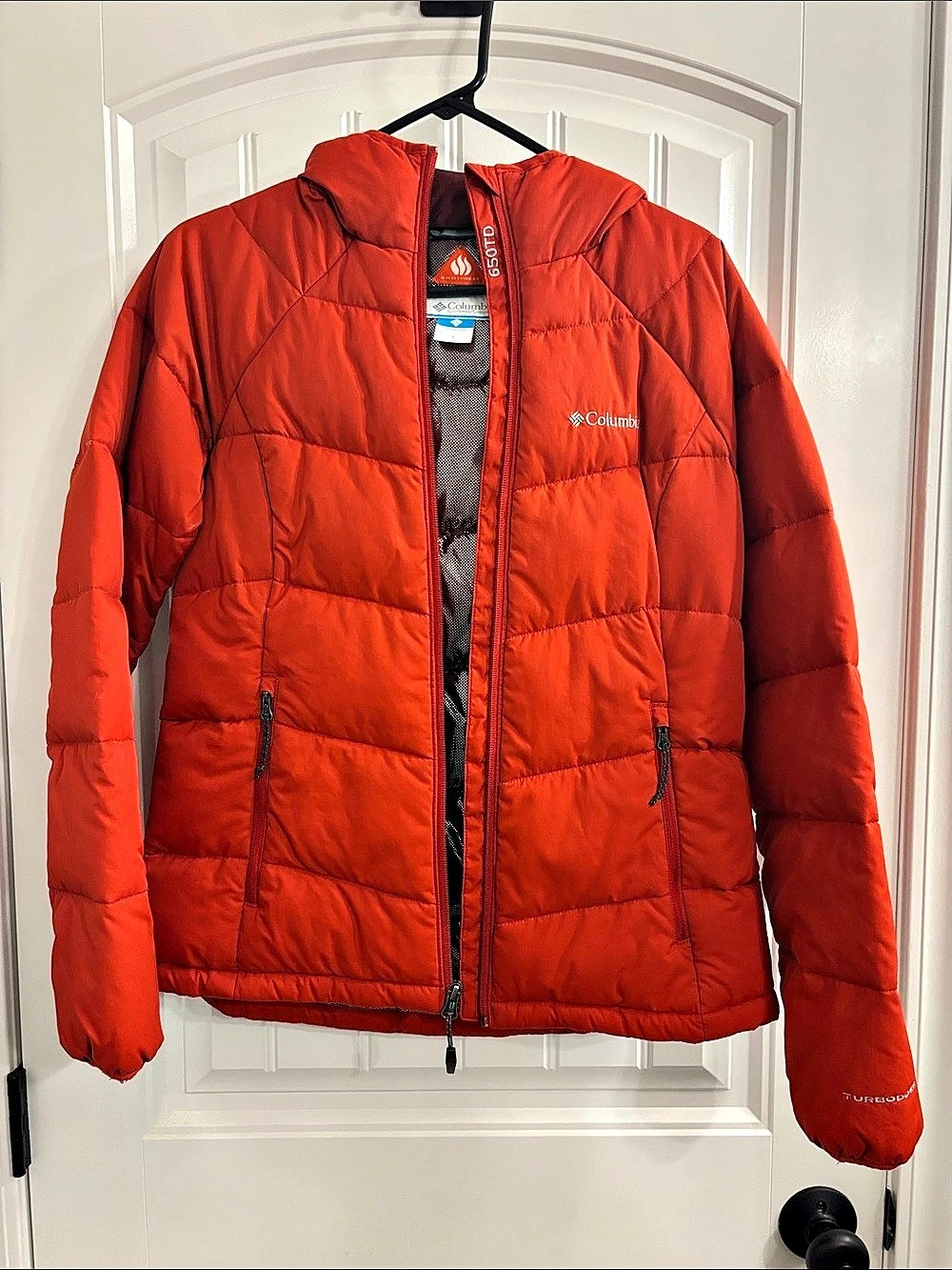 Columbia Gold 650 TurboDown Hooded Jacket Orange/Red Small